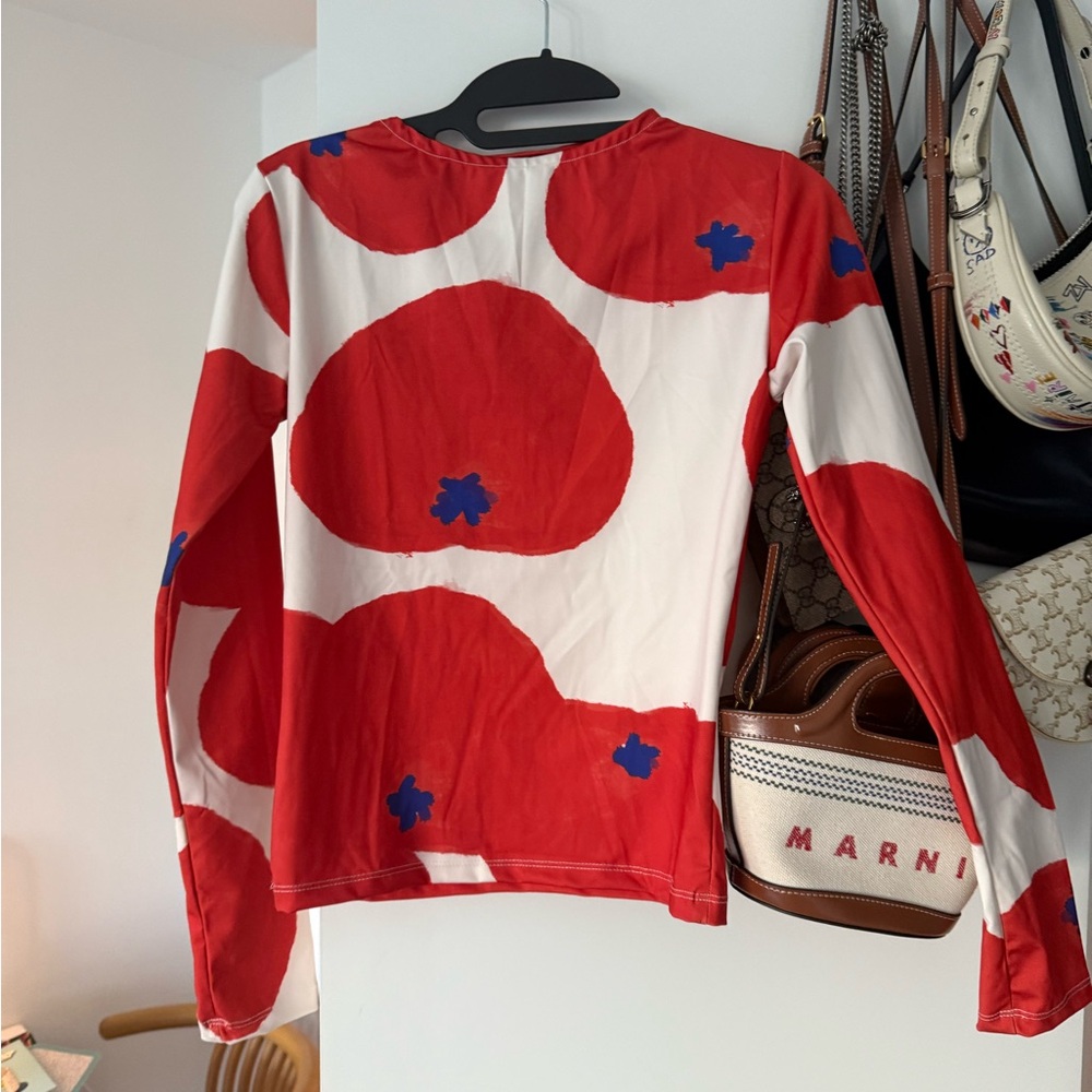 Sixxta Red and White Long Sleeve Top with Blue Details